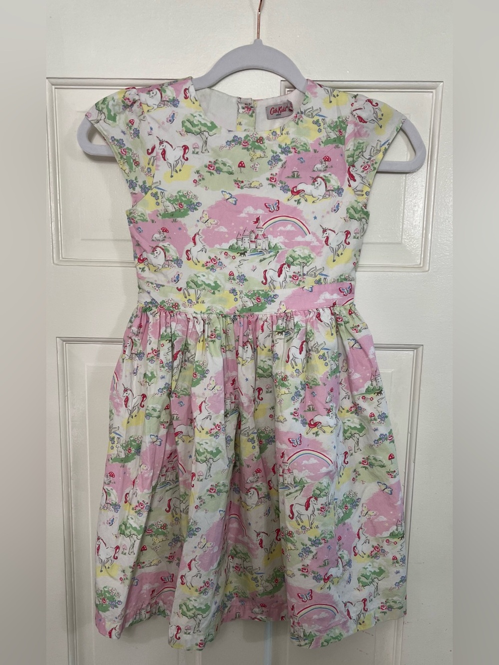 Cath Kidston Girls' Pastel Unicorn Dress in Pink, Yellow and Green